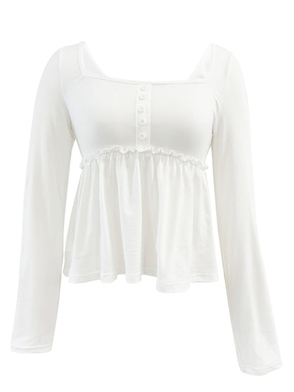 Womens Square Neck Long Sleeve Top | Slim Fit, Peplum Waist, Soft Stretch Knit | noémi