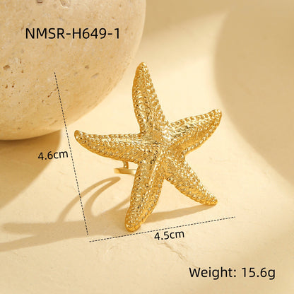 Gold Starfish Ring | Open Adjustable | Stainless Steel, Ocean Inspired Jewelry, Non Fading, Bold Statement Ring for Women | noémi