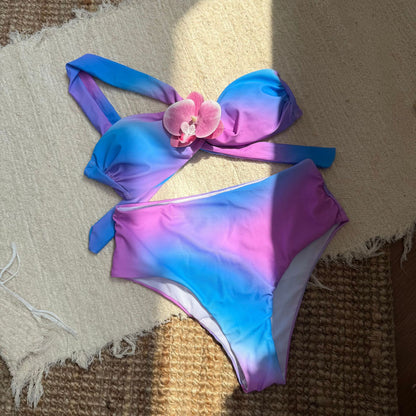 Gradient Print Corsage High Waist Split Bikini Swimwear for Women | noémi