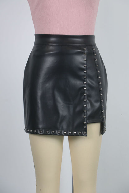 Faux Leather Mini Skirt | Beaded Detail, Zipper Back | noémi