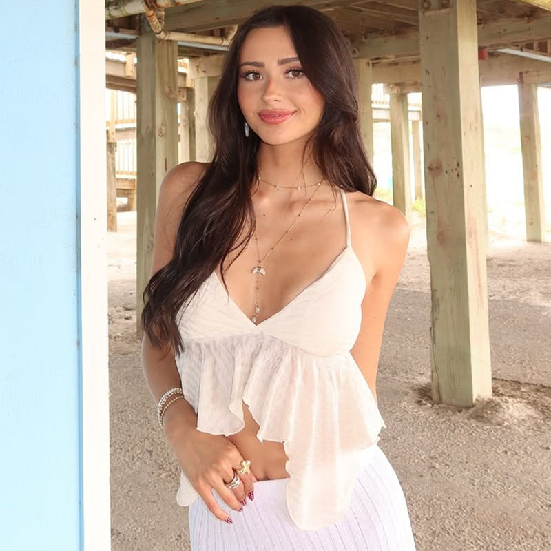 Ruffle Peplum Cami | Ivory Ruched Criss Cross Back Summer Top | Light & Airy Feminine Blouse | noémi
