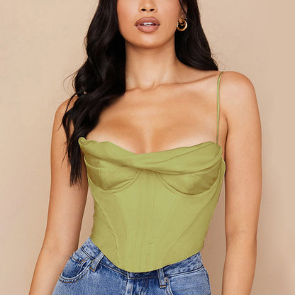 Satin Corset Camisole | Boned Pleated Bandana Top | noémi
