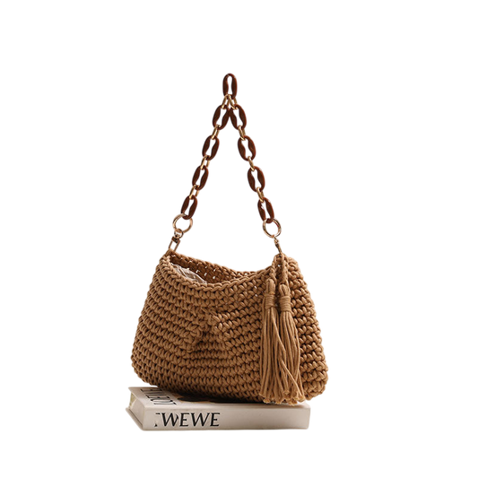 Yellow Tassel Straw Underarm Bag – Woven Cotton-Thread Summer Tote | noémi