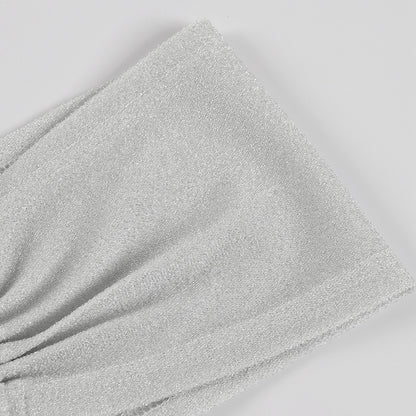 Silver Shimmer Cutout Gown | Backless Halter Maxi Dress with Metallic Glow | noémi