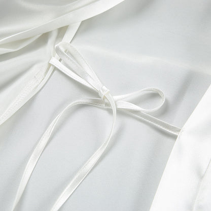 White Satin Feather Trim Robe | Bridal Lounge Robe, Belted Kimono Style | noémi