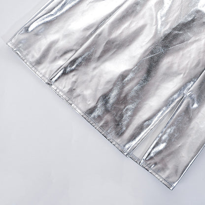 Womens Metallic Tube Top Dress with Cinched Waist Side Split | noémi