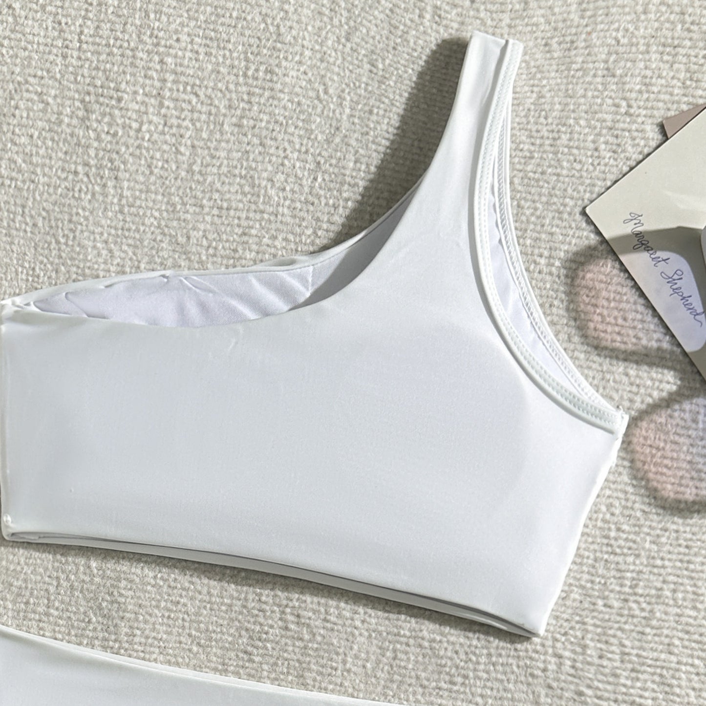 High Waist One Shoulder Pleated Solid Color Bikini Set | noémi