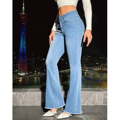 High Waist Straight Leg Denim Jeans | Rhinestone Chain Detail  | noémi