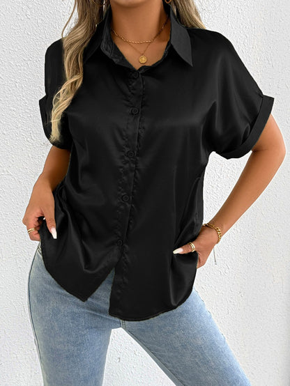 Womens Satin Shirt | Short Sleeve Silk Top | noémi