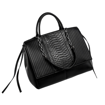 Crocodile-Embossed Faux-Leather Shoulder Tote Bag – Large-Capacity Office Carryall, Brown | noémi