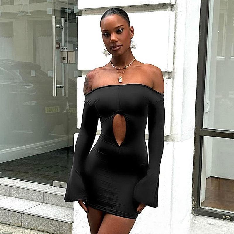 Women Off Shoulder Hollow Cutout Cropped Long Sleeve Wrap Dress | noémi