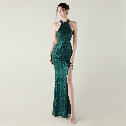 Womens Beaded Sequin Mesh Dress | Strapless Fishtail Maxi Dress | noémi