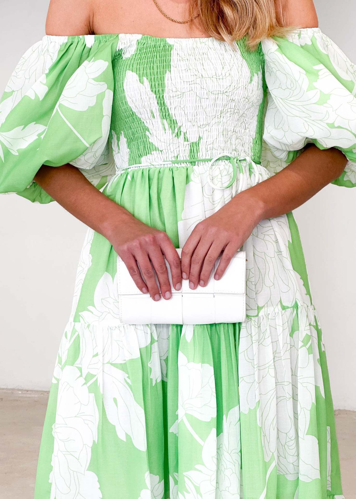 Off Shoulder Floral Puff Sleeve Midi Dress | Lightweight & Flowy | noémi