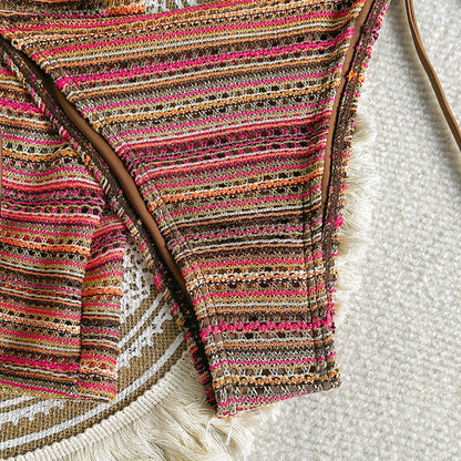 Knitted Halter Bikini with Contrast Colors Shorts | Three Piece Swim Set | noémi