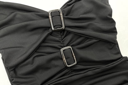 Womens Slim Fit Off Shoulder Cutout Tube Dress | Solid Color with Patchwork Detail | noémi