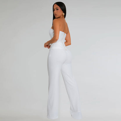 Tube Top & Gold Buckle Wide Leg Pants Set | 2 Piece Statement Outfit | noémi