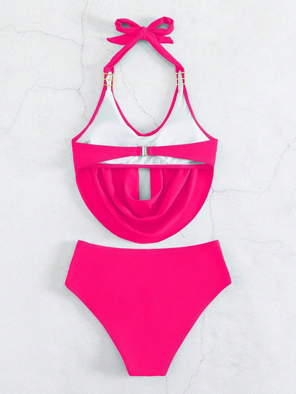 Solid Color Halter Lace Up Bikini Swimsuit for Women | noémi