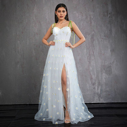 Tube Top Dress | Slim Fit Side Slit Floral Detail | noémi