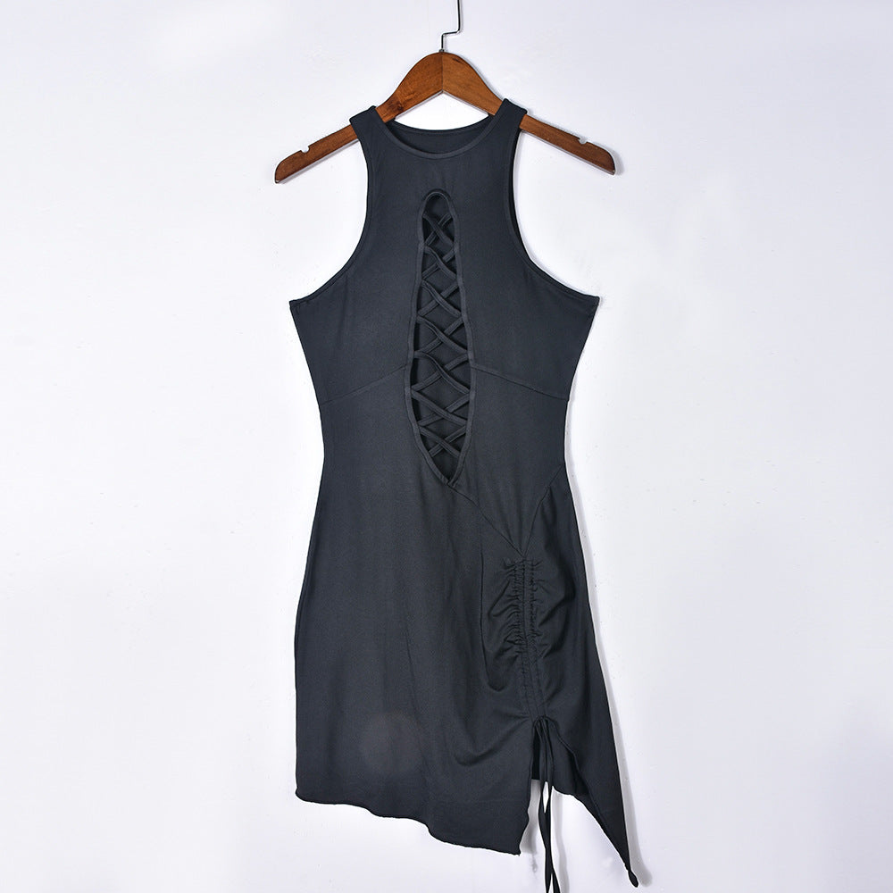 Womens Sleeveless Drawstring Cutout Dress with Ribbon Detail | noémi