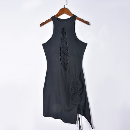 Womens Sleeveless Drawstring Cutout Dress with Ribbon Detail | noémi