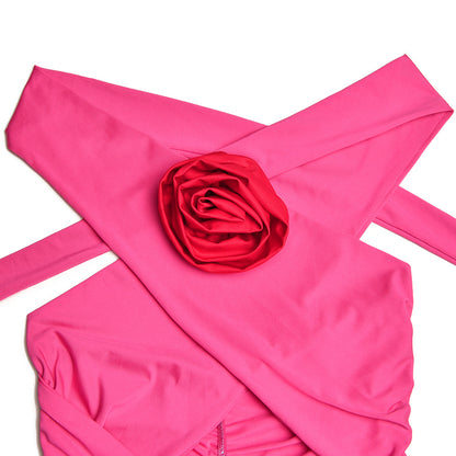 Floral Backless Halter Dress | Stitched Detail Hip Length | noémi