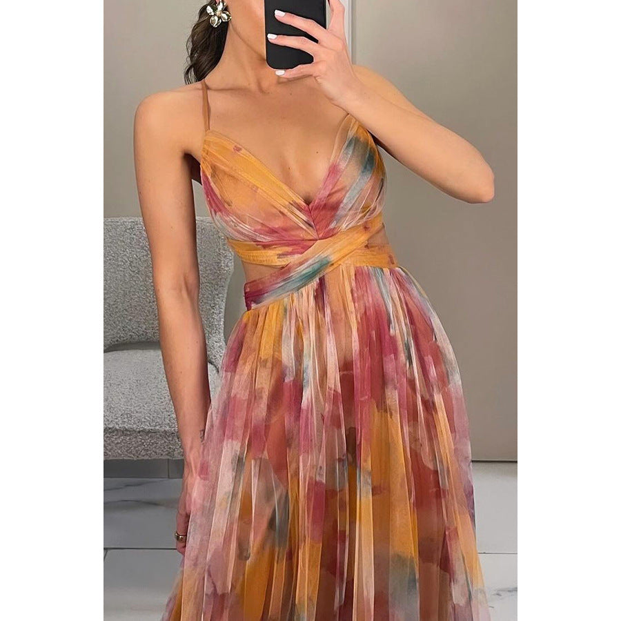 Mesh Printing Slip Dress | Mesh Fabric & Floral Print | noémi