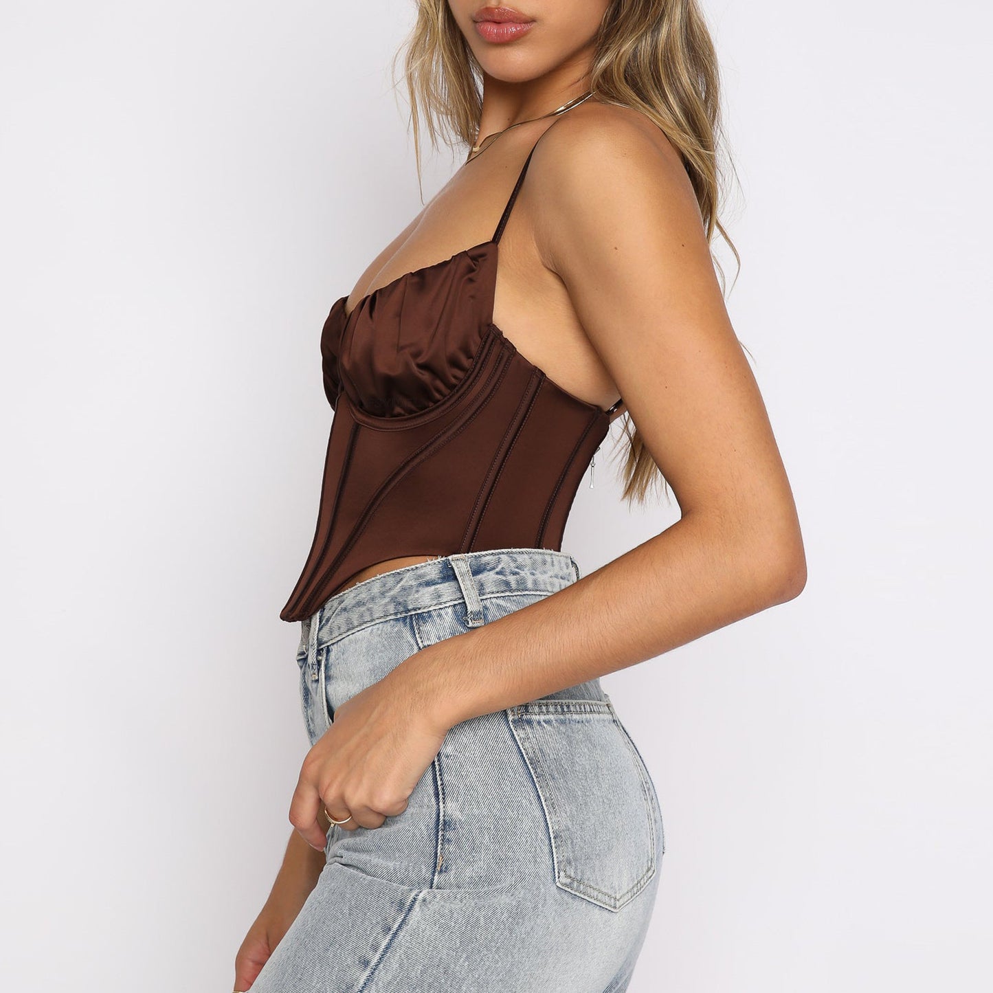 Womens Boned Corset Top | Satin Lace Up Camisole, Backless, Slim Fit | noémi