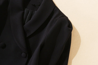 Double Breasted Green Collar Top Multi Layer Mesh Pleated Skirt Set | noémi