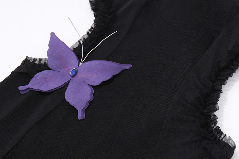 Butterfly Cutout Maxi Dress | Mint Green or Black Halter Gown with 3D Appliqué | noémi