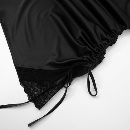 Lace Patchwork Black Dress with Slim Fit and Adjustable Straps | noémi