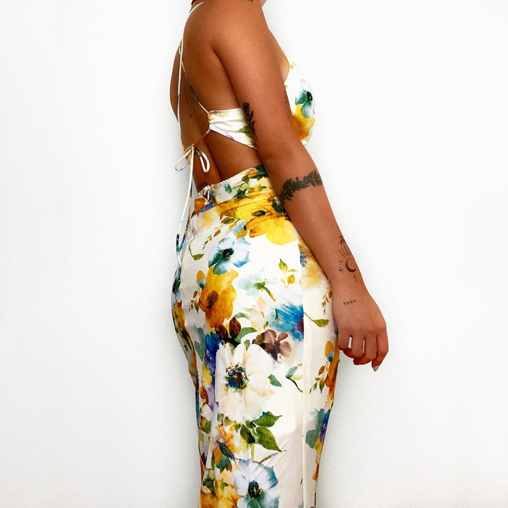 Printed Halter Backless Sheath Dress for Women | noémi