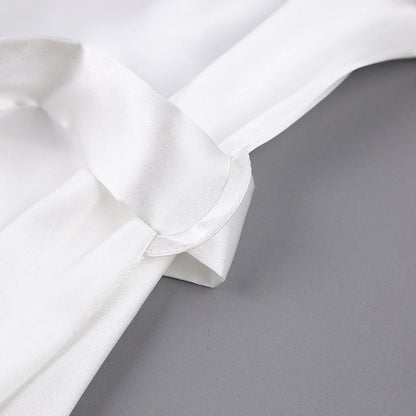 Satin Feather Robe | White Bridal Dressing Gown with Fluffy Cuff Detail | noémi