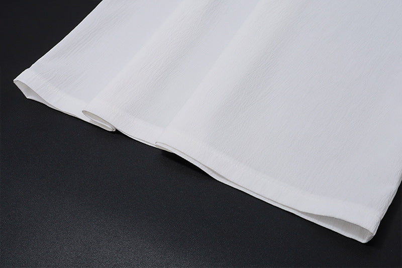 Two Piece White Satin Set | V Neck Halter Crop Top Low Waist Slit Maxi Skirt | noémi