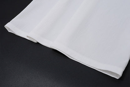 Two Piece White Satin Set | V Neck Halter Crop Top Low Waist Slit Maxi Skirt | noémi