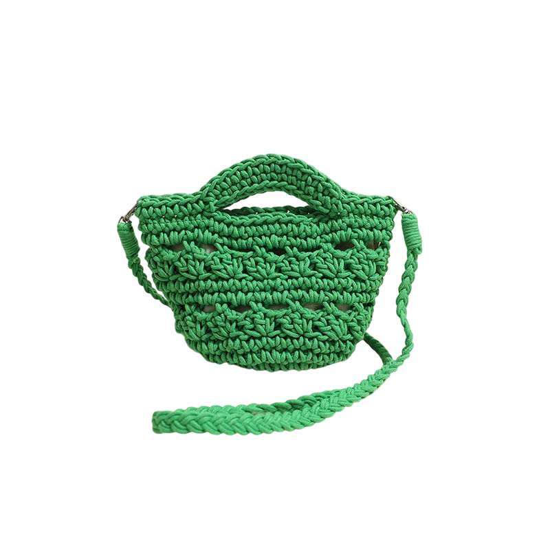 Colorful Crossbody Cotton Thread Green without Lining