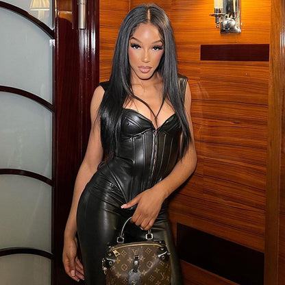 Womens Faux Leather Sleeveless Corset Vest | noémi