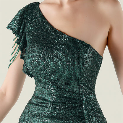 One Shoulder Ruffle Sequin Dress | noémi