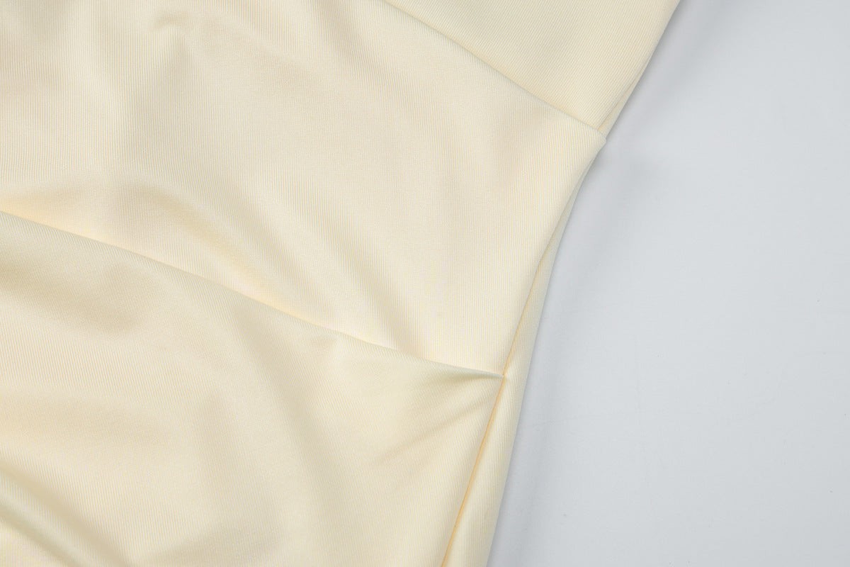 Womens Deep V Halter Pleated Backless Dress | noémi