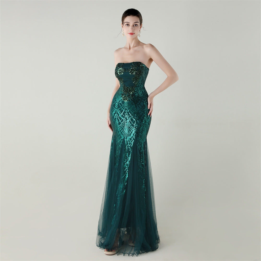 Strapless Beaded Sequin Mesh Dress | Cross Strap Floral Cocktail | noémi