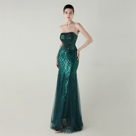 Strapless Beaded Sequin Mesh Dress | Cross Strap Floral Cocktail | noémi