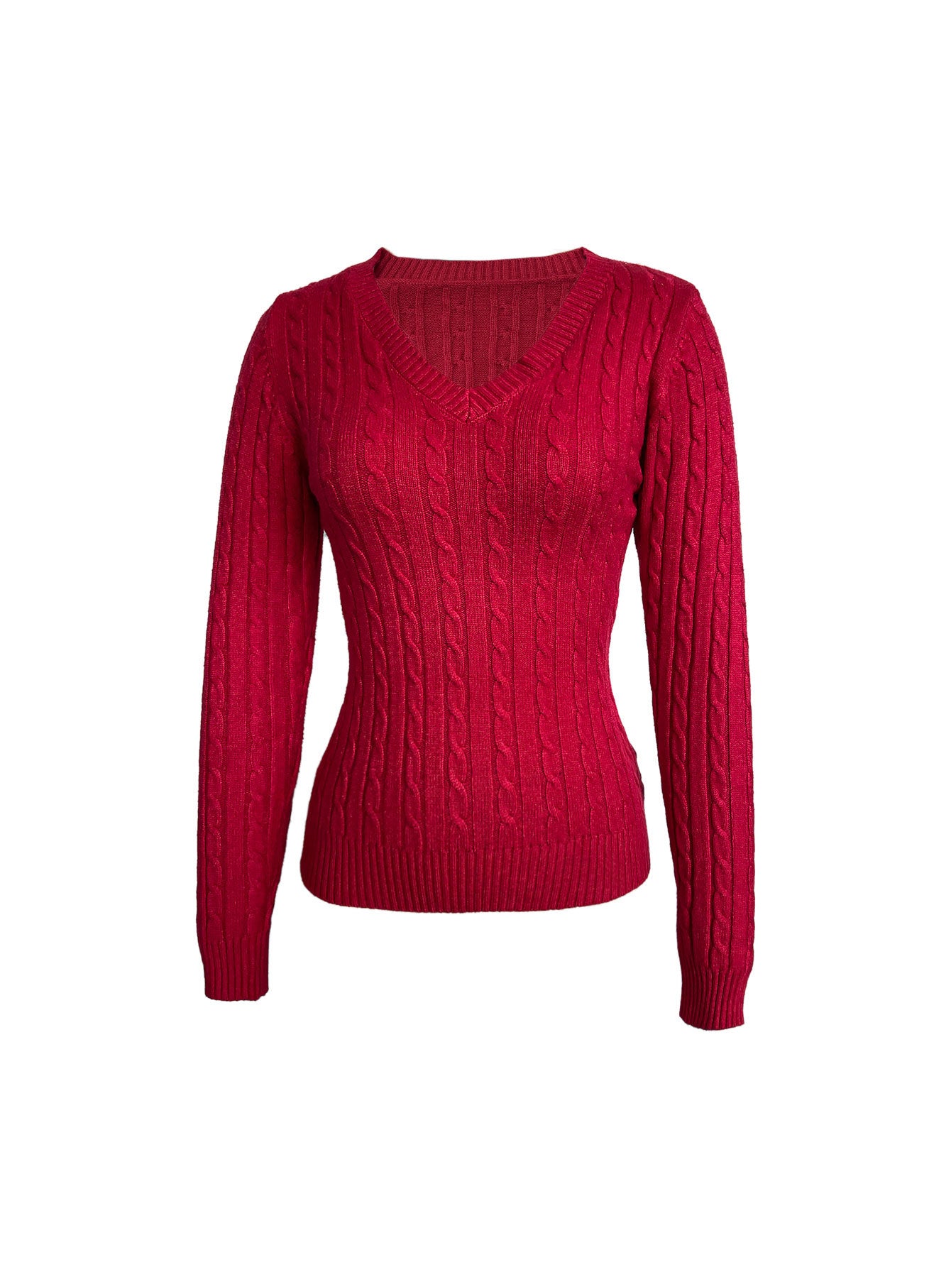 Macaron Thick Cable Knit V Neck Sweater | Slim Fit Top | noémi