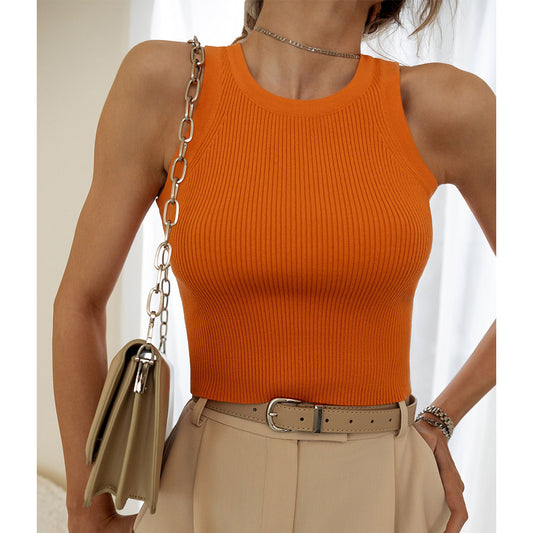 Womens Slim Fit Ribbed Knit Tank Top | Sleeveless Solid Color Crop Vest | noémi