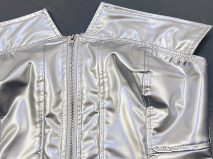 Metallic Faux Leather Corset Top | Silver ZipUp Boned Tube Top with Off Shoulder Detail | noémi