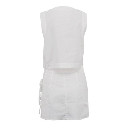 Sleeveless Waistcoat Lacing Cross Top Two Piece Set | Pantskirt | noémi