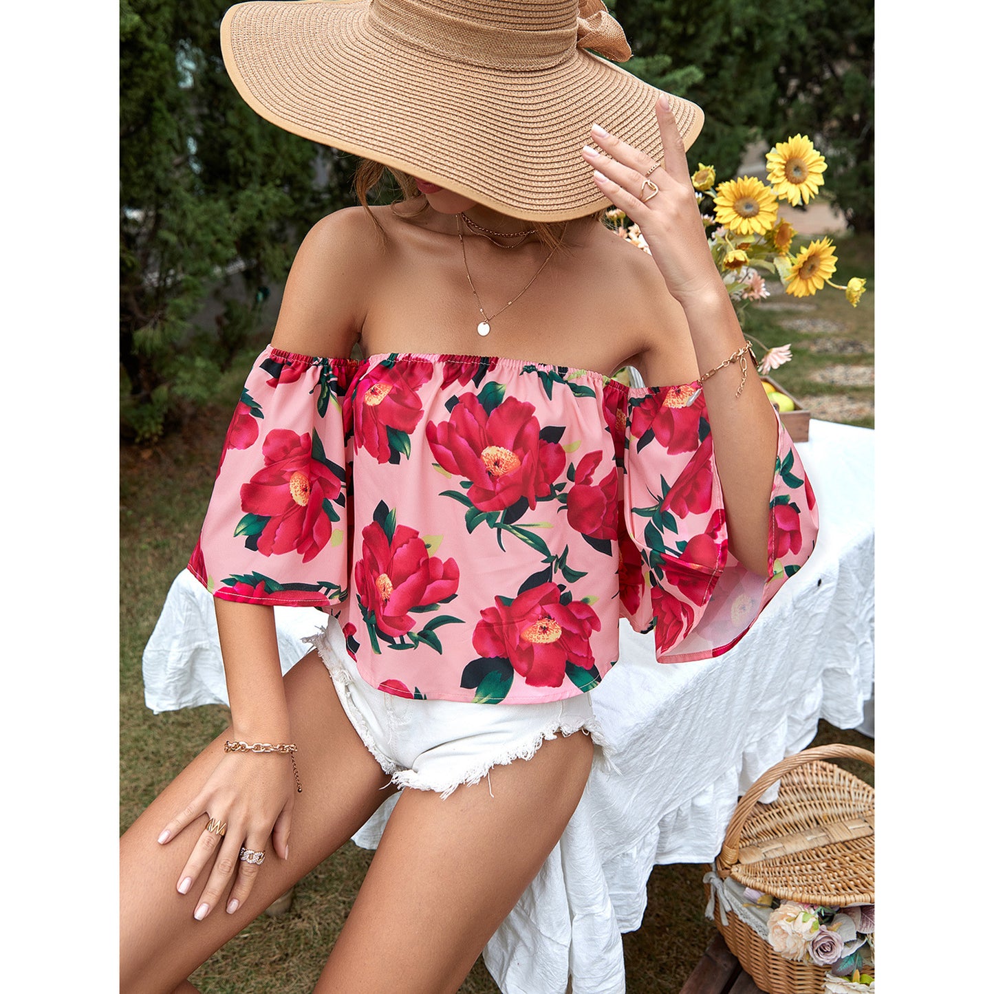 Womens Off Shoulder Floral Shirt | noémi