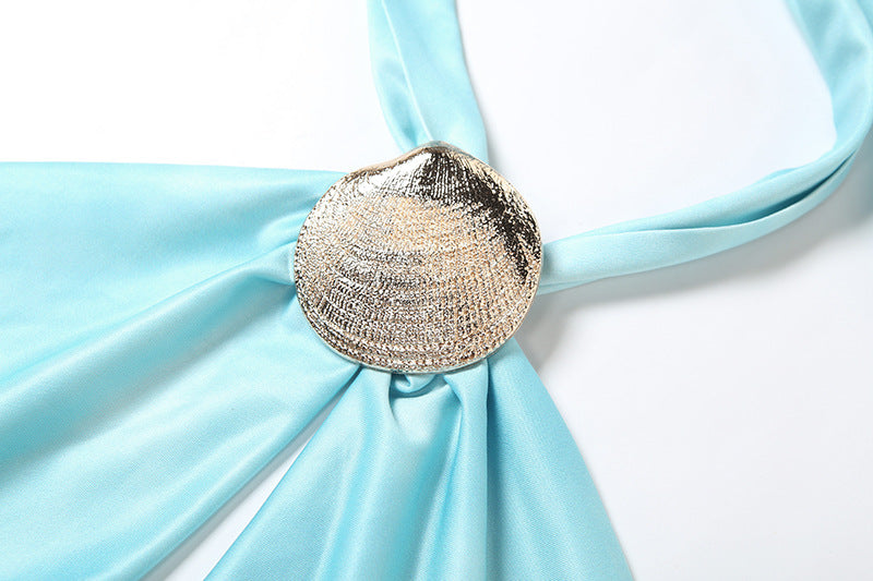 Womens Halter Swing Collar Top | Hollow Out Cutout with Shell Metal Buckle | noémi