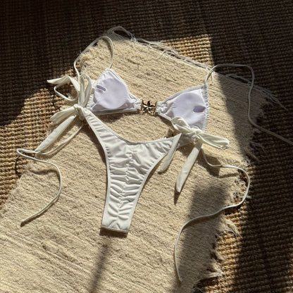 Womens Star Accent Split Bikini Set | Solid Color Halter Swimsuit | noémi