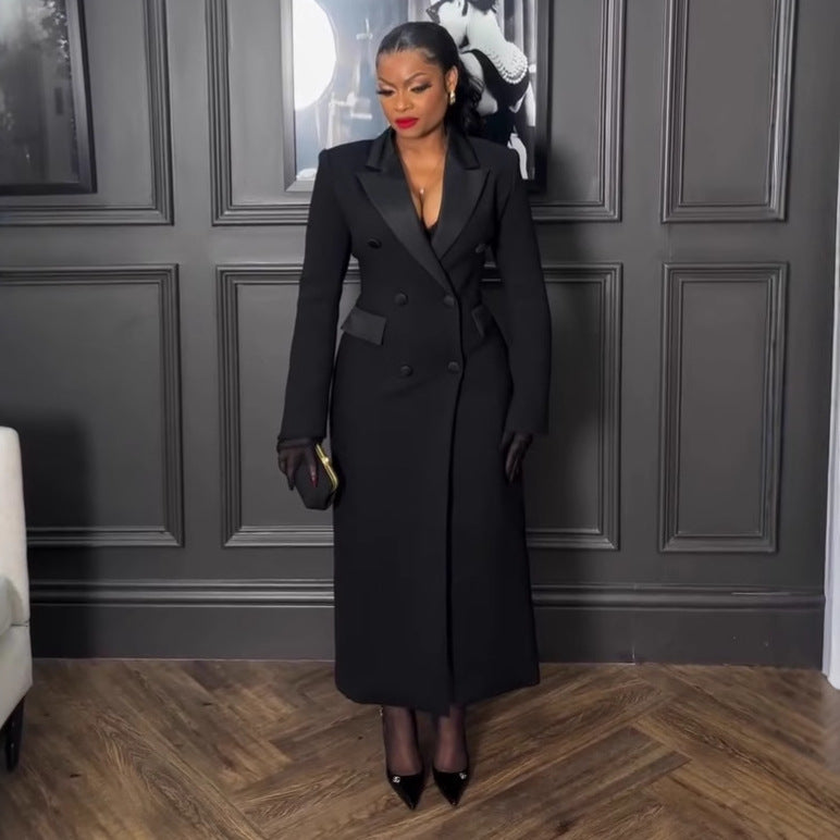 Womens Long Blazer Dress | Slim Fit Collared Coat | noémi