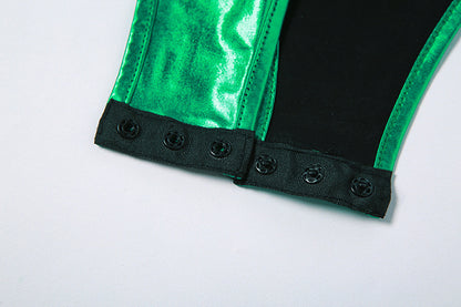 Womens Metallic One Shoulder Top Skirt Set | Coated Fabric Two Piece Outfit | noémi