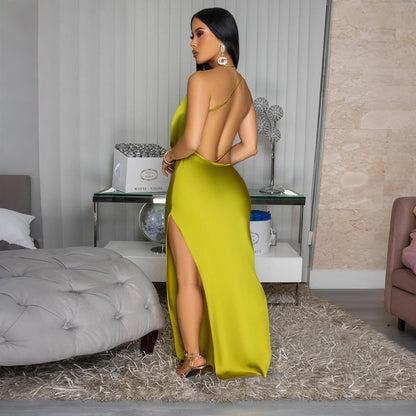 Womens Backless Maxi Dress | Deep V Neckline | Side Slit | noémi